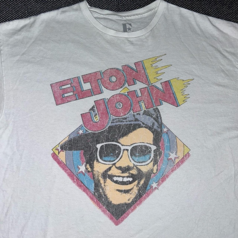 Elton John White Retro Band Concert T Shirt Size 2XL White